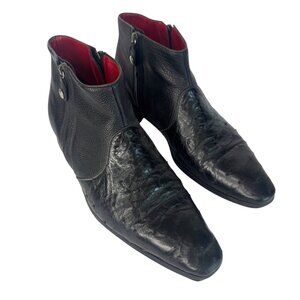 Stefano Ricci Luxury Mens Black Ostrich Leather Zipper Ankle Boots Size 11